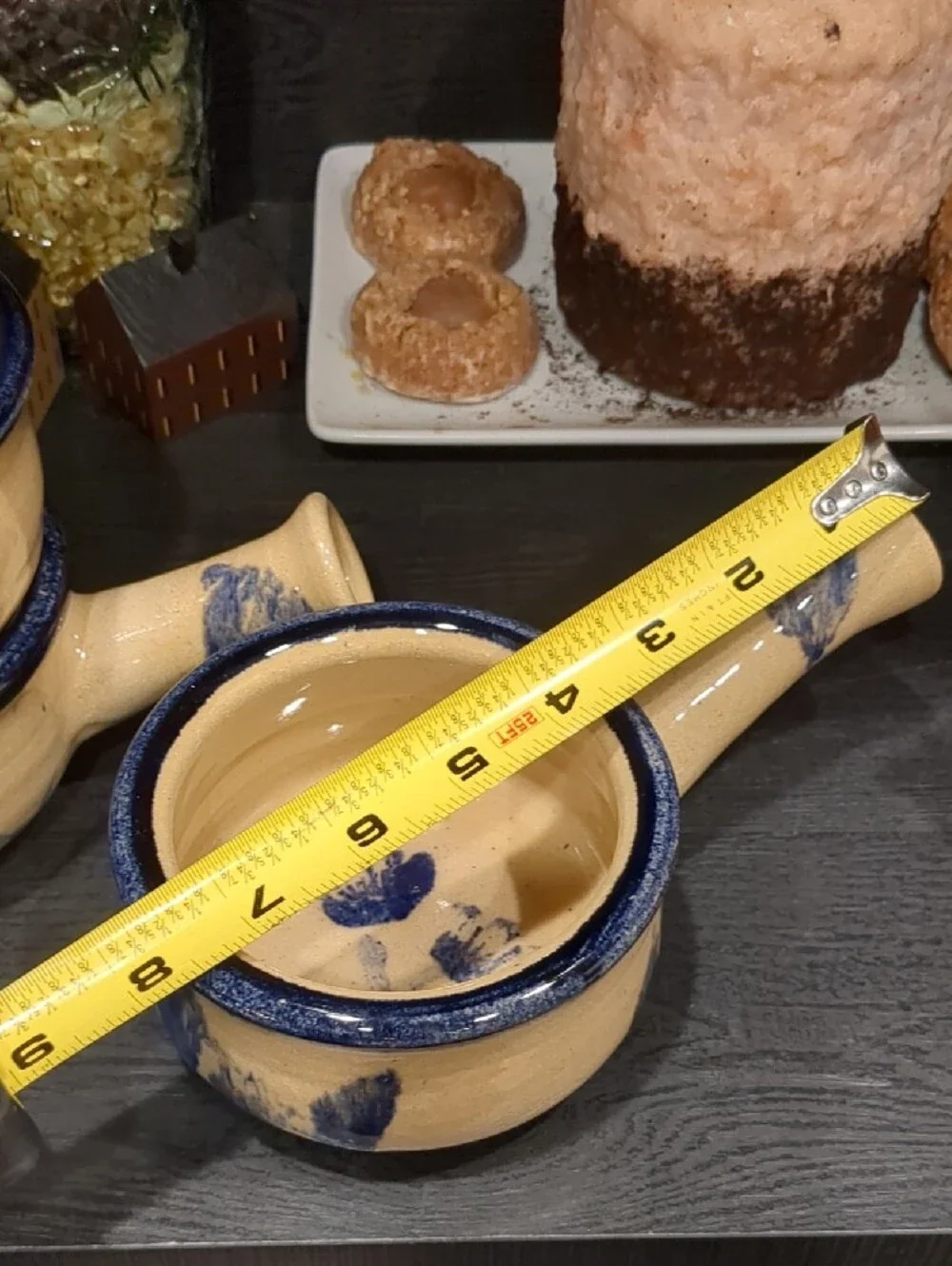Vintage Handmade Ceramic Blue Floral Accent Soup Bowls With Handles Set Of 3